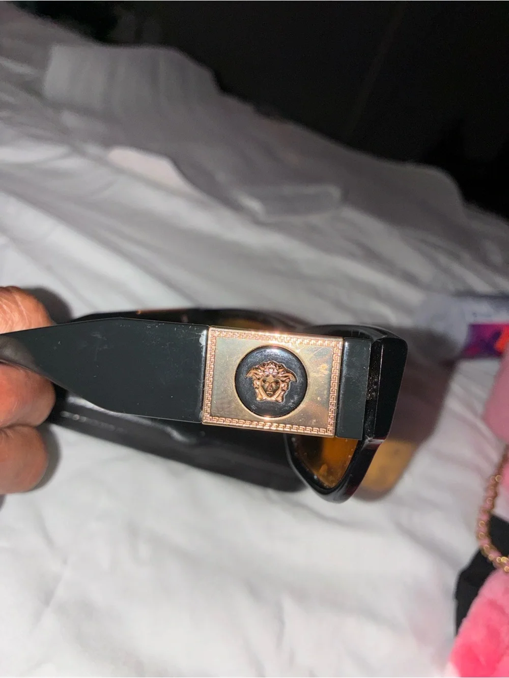 Versace Black Sunglasses with Gold Medusa Plaque and Brown Lenses